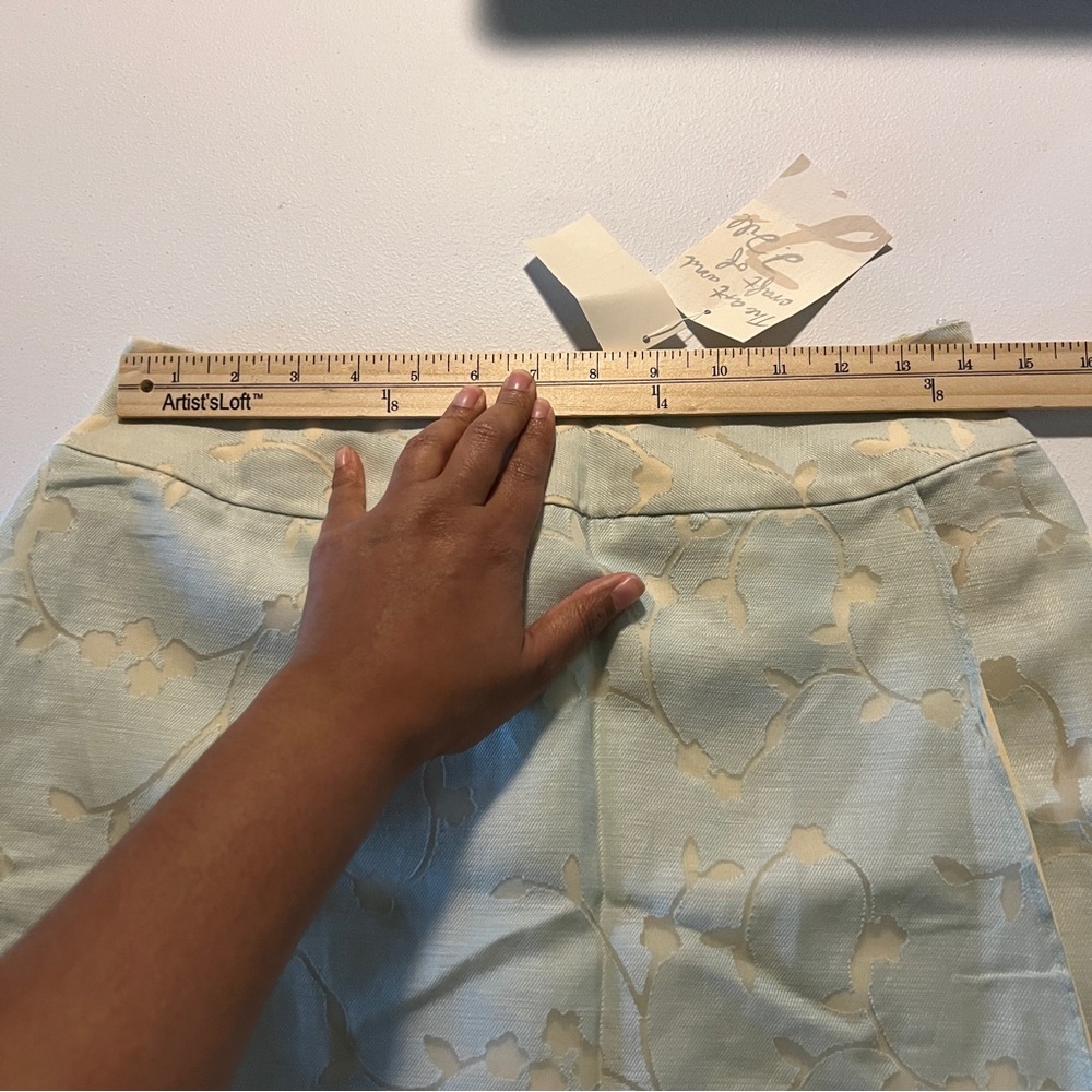 J.Jill Burnout Linen Blend Floral Overlay Midi Faux Wrap Skirt Blue Cream Size 8 - Picture 14 of 16